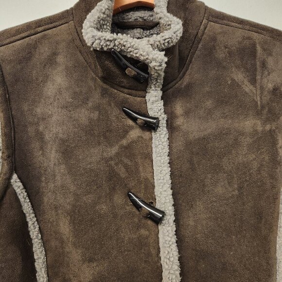 Cotton Ginny Vest Faux Suede Womens Small Faux Sherpa Lining Unique Buttons Boho - Picture 7 of 14